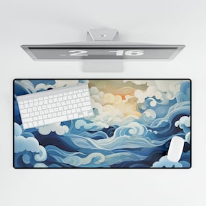 Blue Pastel Clouds Lofi Desk Mat Large Gaming Desk Mat Unique Desk Accessory Gift For Her Gamer Gift For Boyfriend TCG Desk Mat