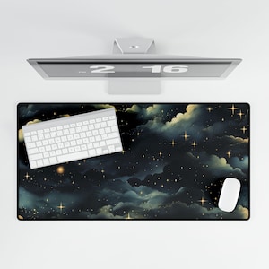 Celestial Black and Gold Sky Gaming Desk Mat Witchy Gift For Her Office Decor Cute Desk Pad for Work Game Office Home XL