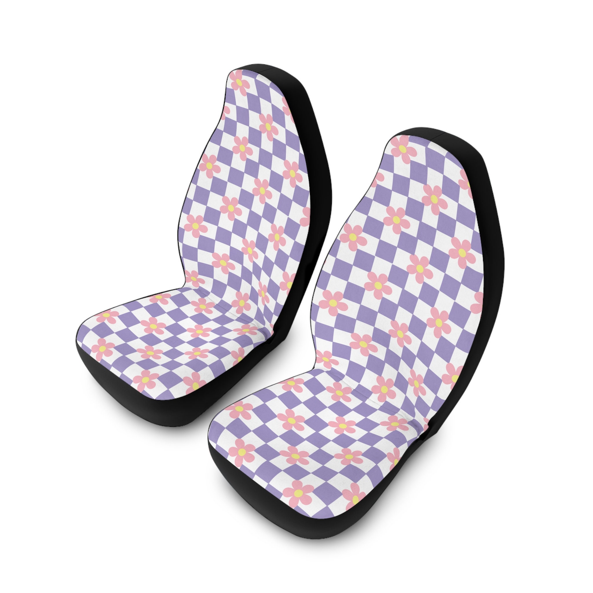 Checkered Floral Car Seat Protector, Flower Pattern Seat Cover