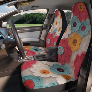 Set of 2 Faux Embroidery Floral Car Seat Protector Thick Polyester Cute Car Accessories Gift For Her Mothers Day Gift Boho Car Accessories