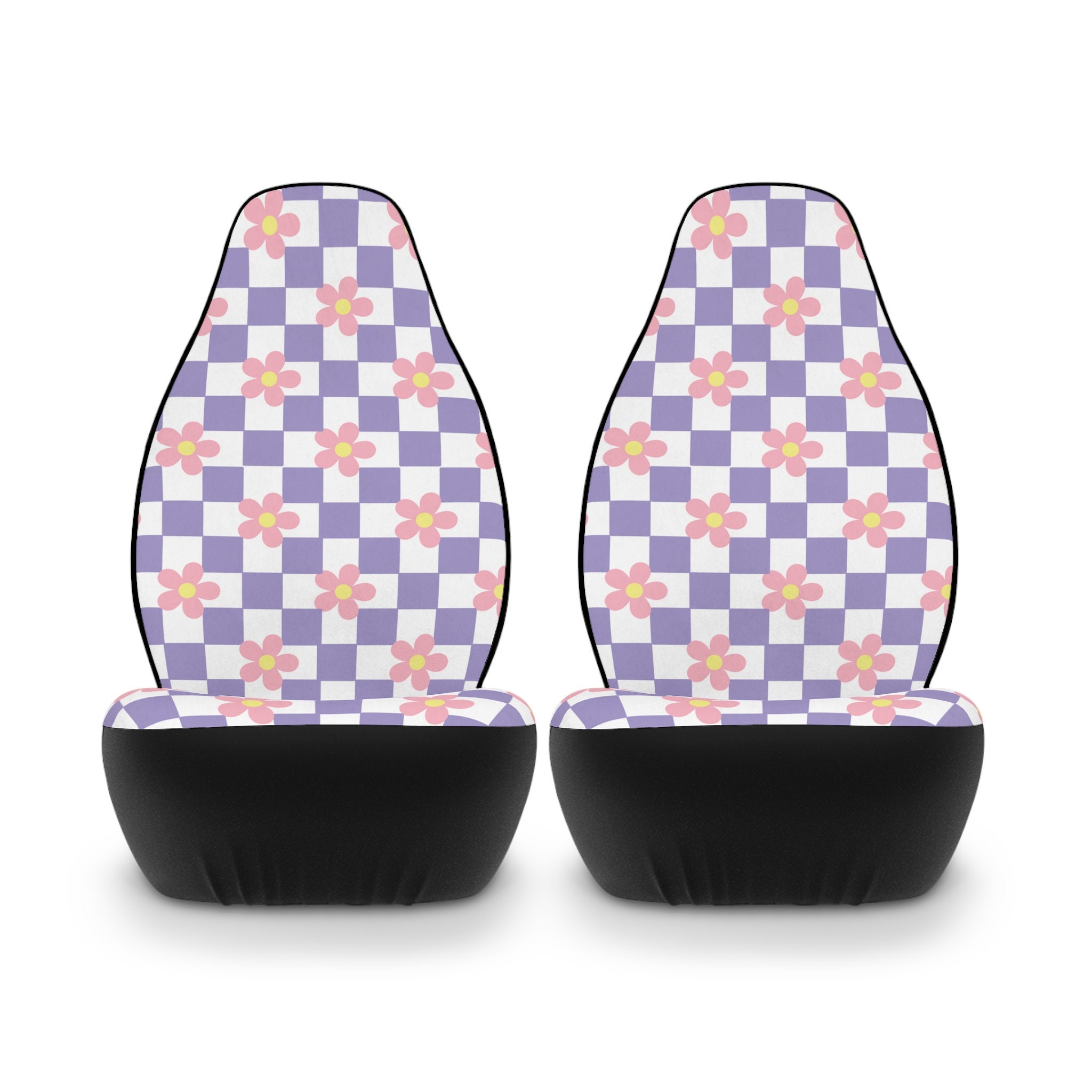 Checkered Floral Car Seat Protector, Flower Pattern Seat Cover