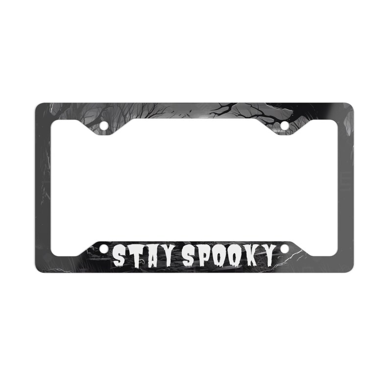 Ultra Slim Metal Stay Spooky Graveyard Goth License Plate Frame