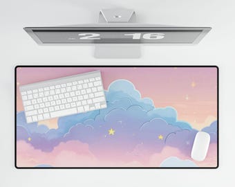 Colorful Clouds Desk Mat Kawaii Gift For Her Office Decor Cute Pastel Desk Decor Gift For Her Extra Large Gaming Desk Mat