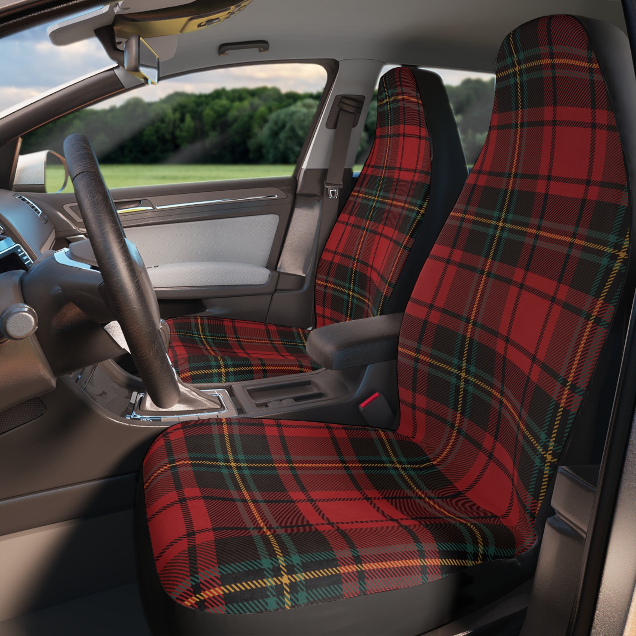 Red Plaid Tartan Car Seat Covers