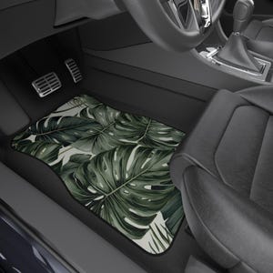 Set of 2 Green Monstera Art Floor Mats Car Floor Mats Cute Car Accessories For Women Boho Car accessories Hippie Gift For Her