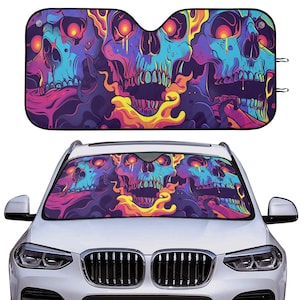 Pára-sol de carro de caveira de papelão colorido presente para ele para-brisa acessório de carro capa de janela para caminhões e carros decoração de carro neon