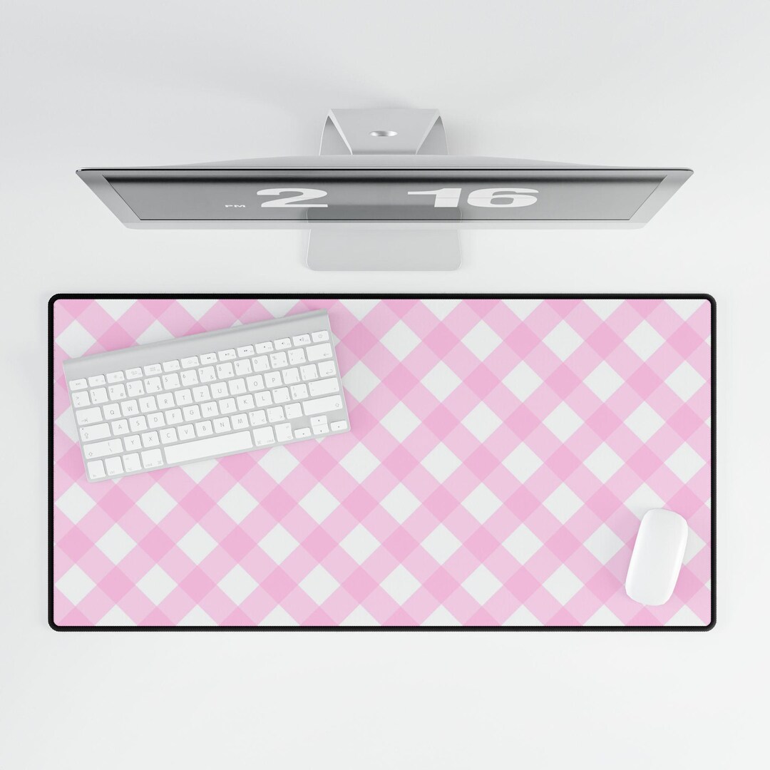 Pink Gingham Desk Mat - Aesthetic Checkered Desk Pad, Soft Pastel Desk ...