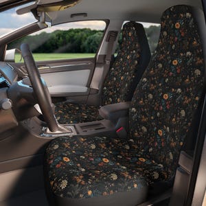 Set of 2 Black Floral Pattern Car Seat Protector Thick Polyester Cute Car Accessories Gift For Her Mothers Day Gift Boho Car Accessories