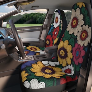 Set of 2 Faux Embroidery Floral Car Seat Protector Thick Polyester Cute Car Accessories Gift For Her Mothers Day Gift Boho Car Accessories