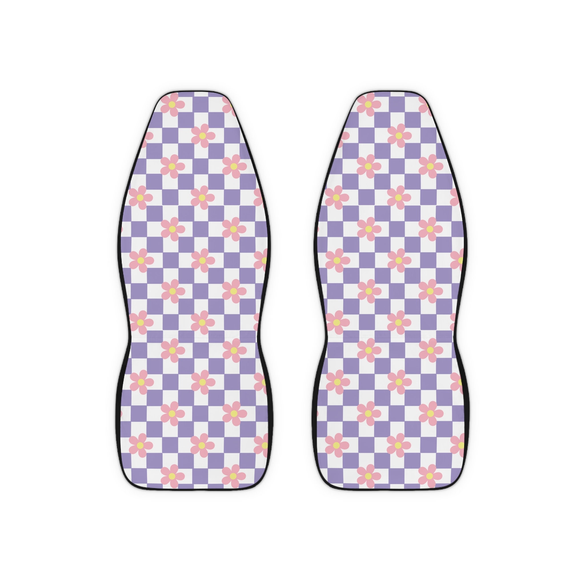 Checkered Floral Car Seat Protector, Flower Pattern Seat Cover