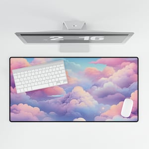 Tappetino da scrivania con nuvole colorate, regalo Kawaii per l&#39;arredamento del suo ufficio. Simpatico regalo di decorazioni per scrivania pastello per il suo tappetino da scrivania extra large