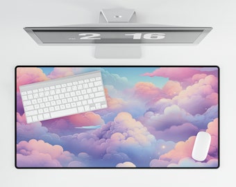 Colorful Clouds Desk Mat Kawaii Gift For Her Office Decor Cute Pastel Desk Decor Gift For Her Extra Large Gaming Desk Mat