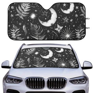 Whimsigoth Witchy Moon Black Car Sunshade Gift For Her New Car Gift Front Window Cover Cute Car Accessories Car Visor