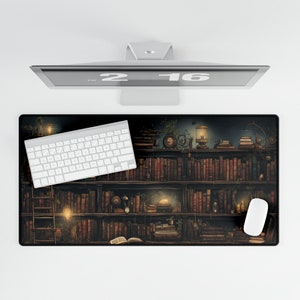 Dark Academia Book Case Library Writing Desk Library Desk Mat Gift Gothic Mouse Pad Lofi Desk Mat Rustic Desk Mat Gift For Her