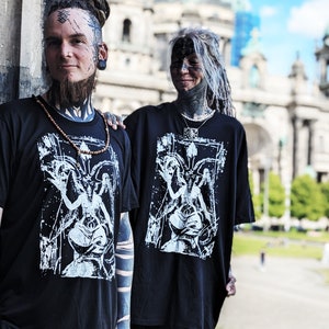 Baphomet screen print cotton tshirt,as above so below occultist shirt,grunge graphic tee,satanic anti religion unleash inner powerful beast