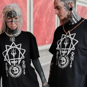 Enneagram Runic Odin unisex Tshirt,anti religion pagan clothing,anti cross trishula graphic wearable,norse occult apparel,yantric shirt