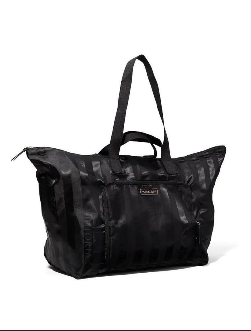 NUEVO bolso de mano plegable de Victoria's Secret con rayas negras