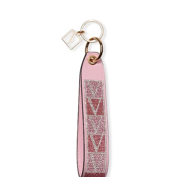 Victoria’s Secret keychain wristlet strap Bling rhinestone Pink NEW