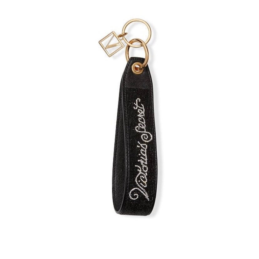 Victoria%27s+Secret+Keychain+Wristlet+Strap+Pink+Logo+Gold+Key+Ring+Accessory  for sale online