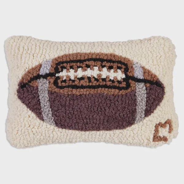 Hand Hooked Football Throw Pillow
