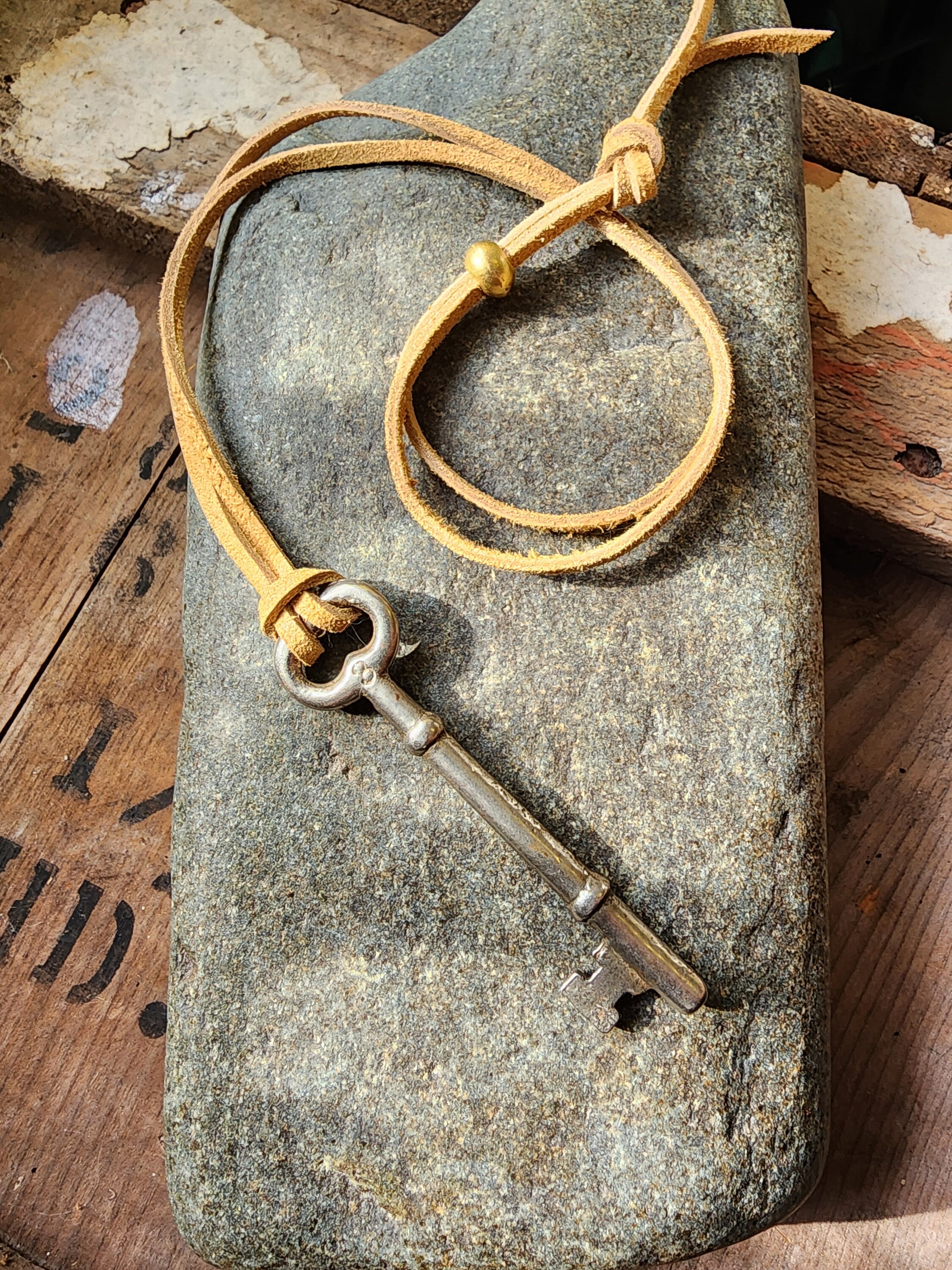 Reclaimed Skeleton Key Necklace With Silver Toned Hoop