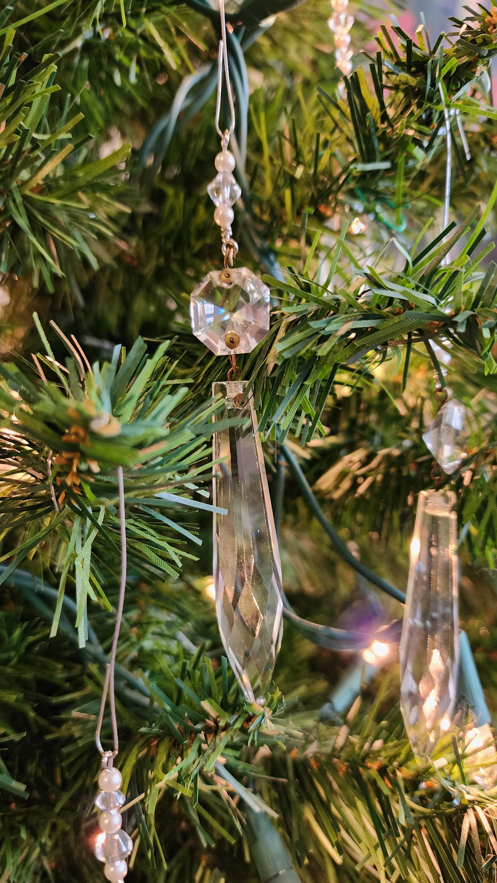 Set of Three Upcycled Crystal Glass Icicle Ornaments