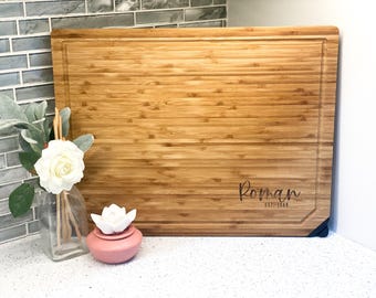 Personalized Cutting Board with Last Name | Custom Bamboo Butcher Block | Housewarming | Wedding Gift Realtor Closing Gift | Kitchen Decor