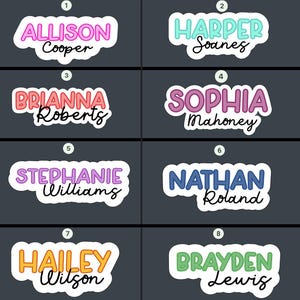 Sticker prénom personnalisable étanche, stickers prénom pour garderie, école, collège ou travail. Stickers bouteille d'eau, ordinateur portable, boîte à lunch.