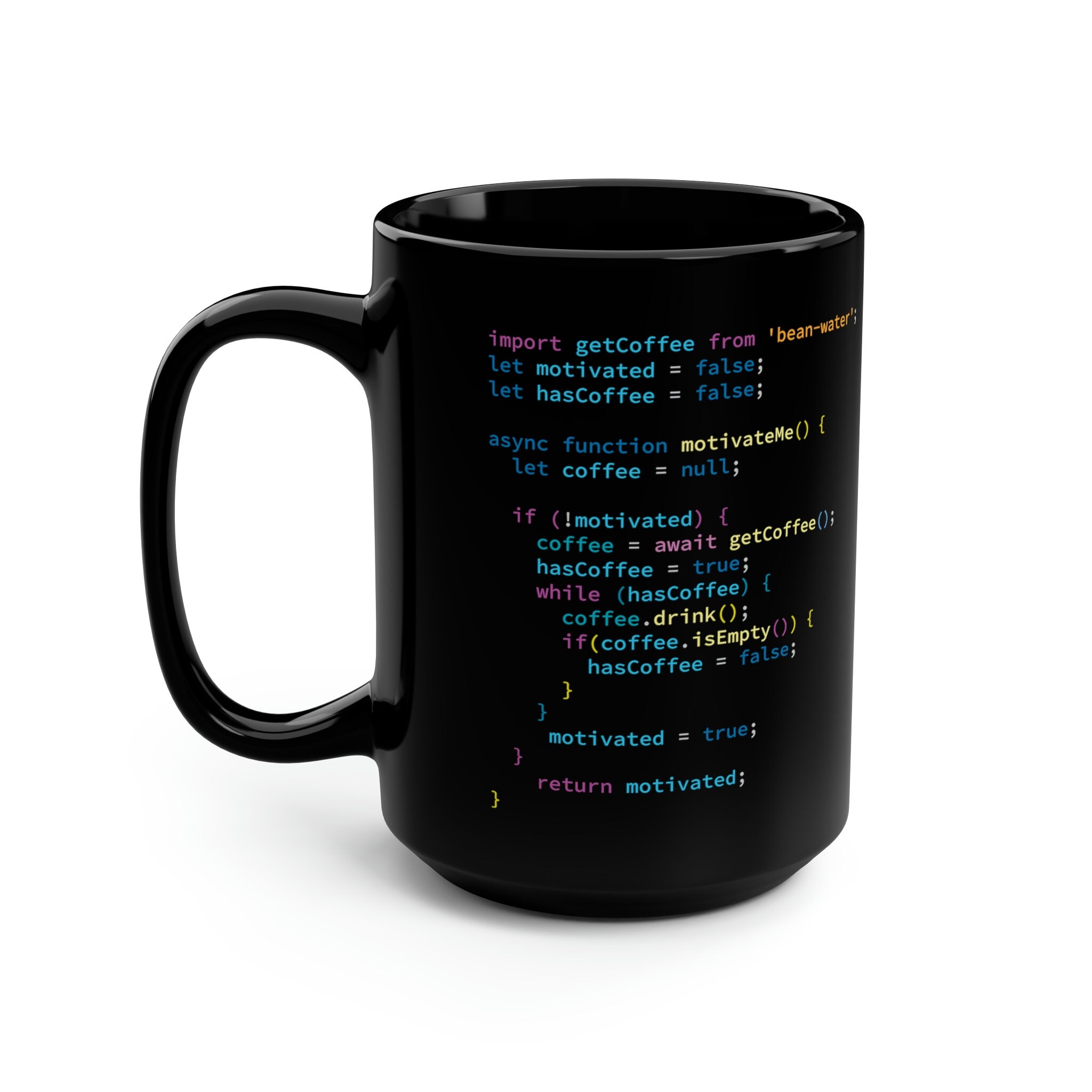 Black 'motivateme' Javascript Code Mug, 15oz - Etsy