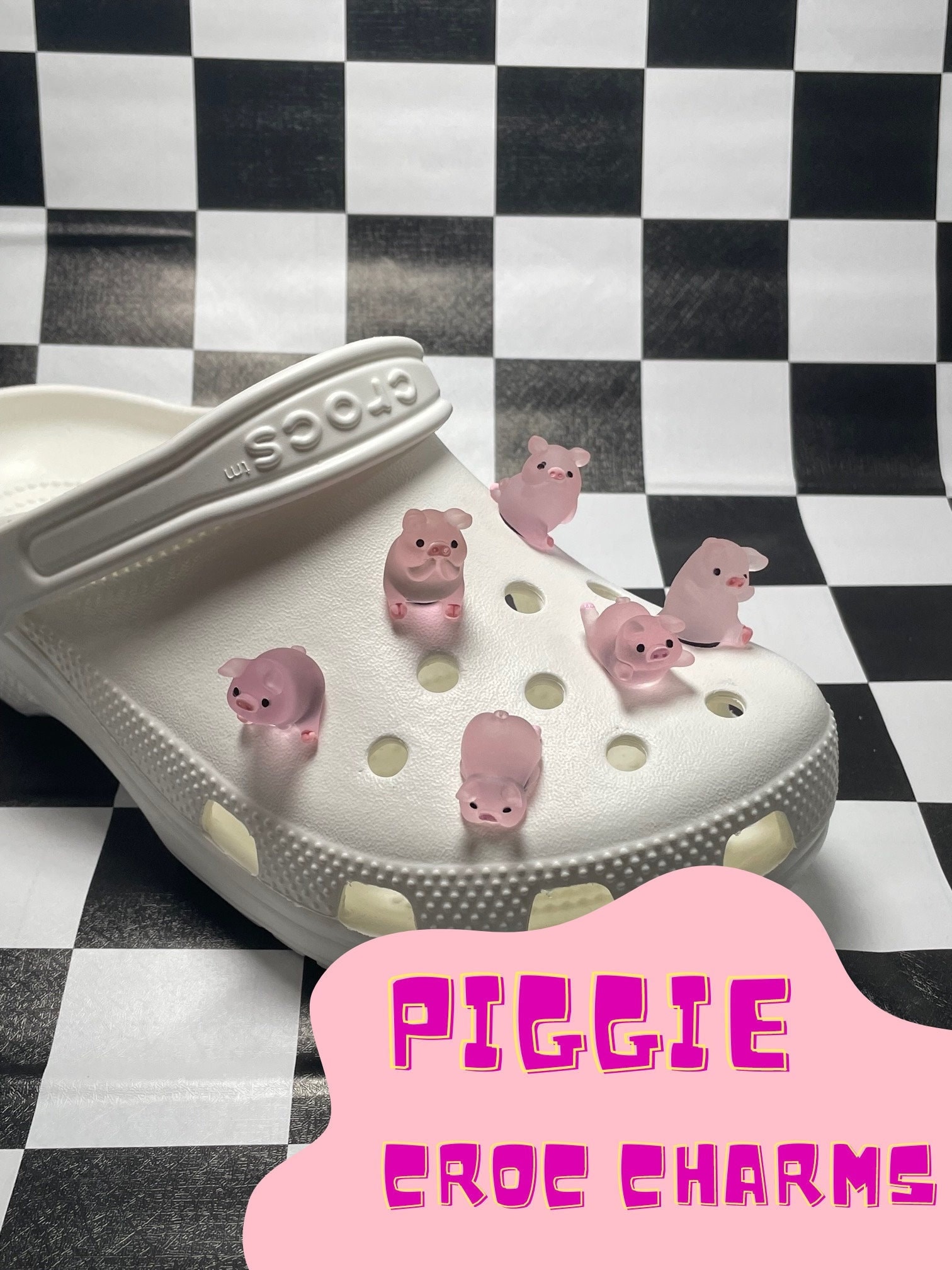 Piggie Shoe Charms // GLOW in the DARK // Handmade // Quirky // Pink