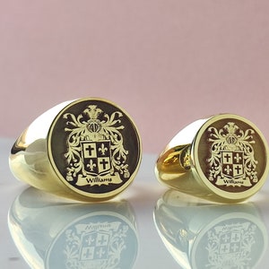 Personalized Family Crest 14K Gold Ring,Custom Engraved Signet Ring Sterling Silver,, Gold Filled Chunky and Dainty Bridesmaid Rings Vintage