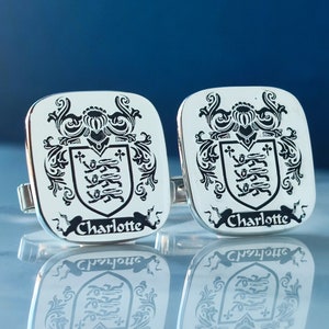 Personalized Family Coat of Arms Cufflinks for Groomsmen Gift Wedding Cufflinks, Custom Engraved Halloween and Christmas Gift for Him