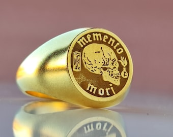Memento Mori Skull Ring, Sterling Silver Pinky Ring, Stoicism Jewelry