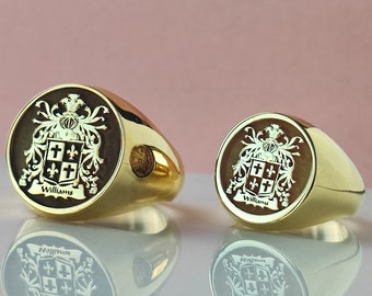 Solid Gold Coat of Arms Signet Ring, Christmas Gift, Family Crest Rings, Custom Signet Ring, Family Crest Signet Ring, Personalized Jewelry