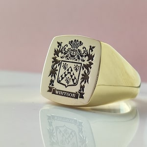 Regalo de Navidad, anillos con escudo familiar, anillo de sello personalizado, anillo de sello con escudo familiar, joyería personalizada, anillo de sello con escudo de armas de oro macizo