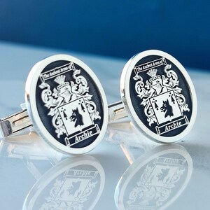 Personalized Family Crest Shield Cufflink, Custom Coat of Arm Groom Cuff link with Sterling Silver, Custom Signet Cufllinks, Crest Cufflinks