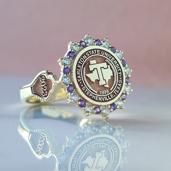 Massief gouden dames college ring, middelbare school ringen, afstudeerring, aangepaste college ring, afstudeercadeau, gepersonaliseerde ring, ringen