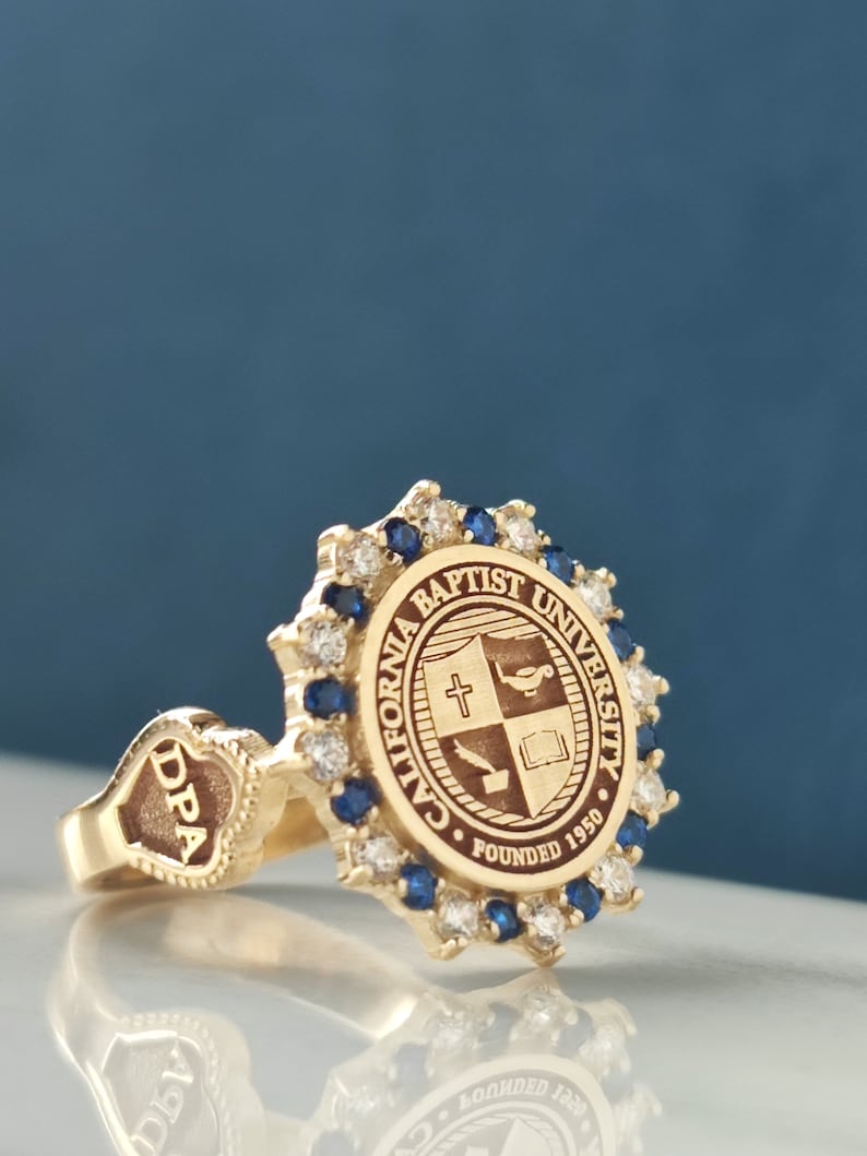 Personalized 14K Gold Class Ring: Custom College Emblem Graduation Gift ...