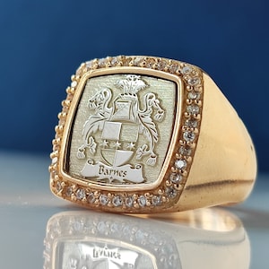 Anillo con escudo familiar, anillo con icono familiar, anillo con sello de letra, regalo de Navidad, para hombre