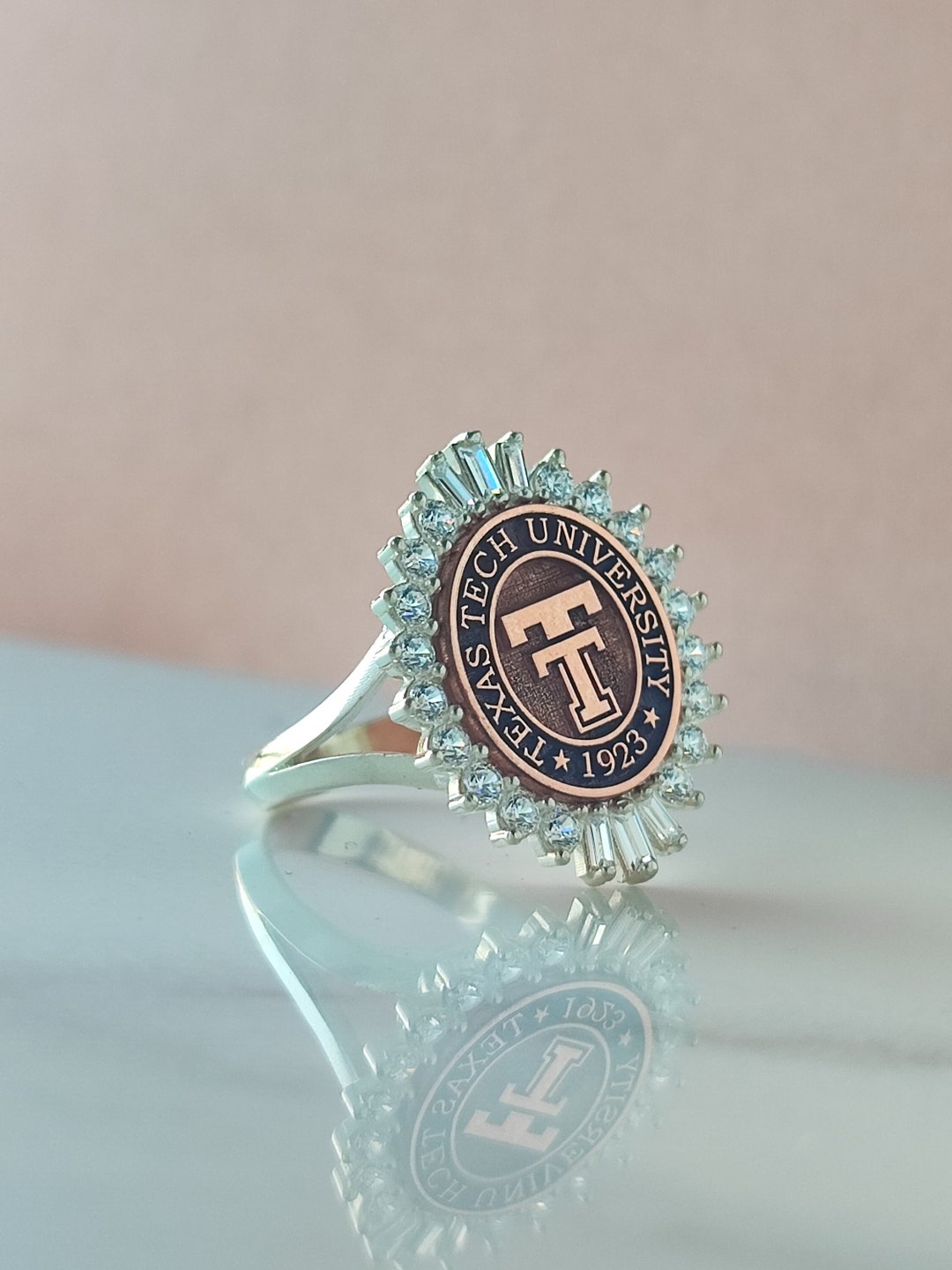 Sterling Silver Graduation Ring, 14K Gold, Customizable School Seal - Etsy