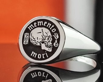 Memento Mori Gold Cushion Ring, Memento Mori Signet Ring, Fate Ring, Stoic Ring, Memento Mori Jewelry, Meaningful Jewelry, Stoic Jewelry