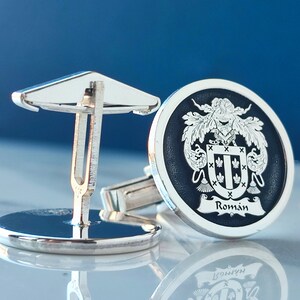Personalized Family Coat of Arms Cufflinks for Groomsmen Gift Wedding Cufflinks, Custom Engraved Halloween and Christmas Gift for Him
