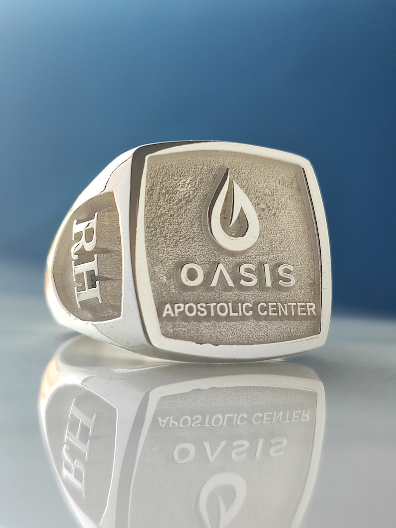 Custom Company Logo Signet Ring, Sterling Silver Square Crest Jewelry ...