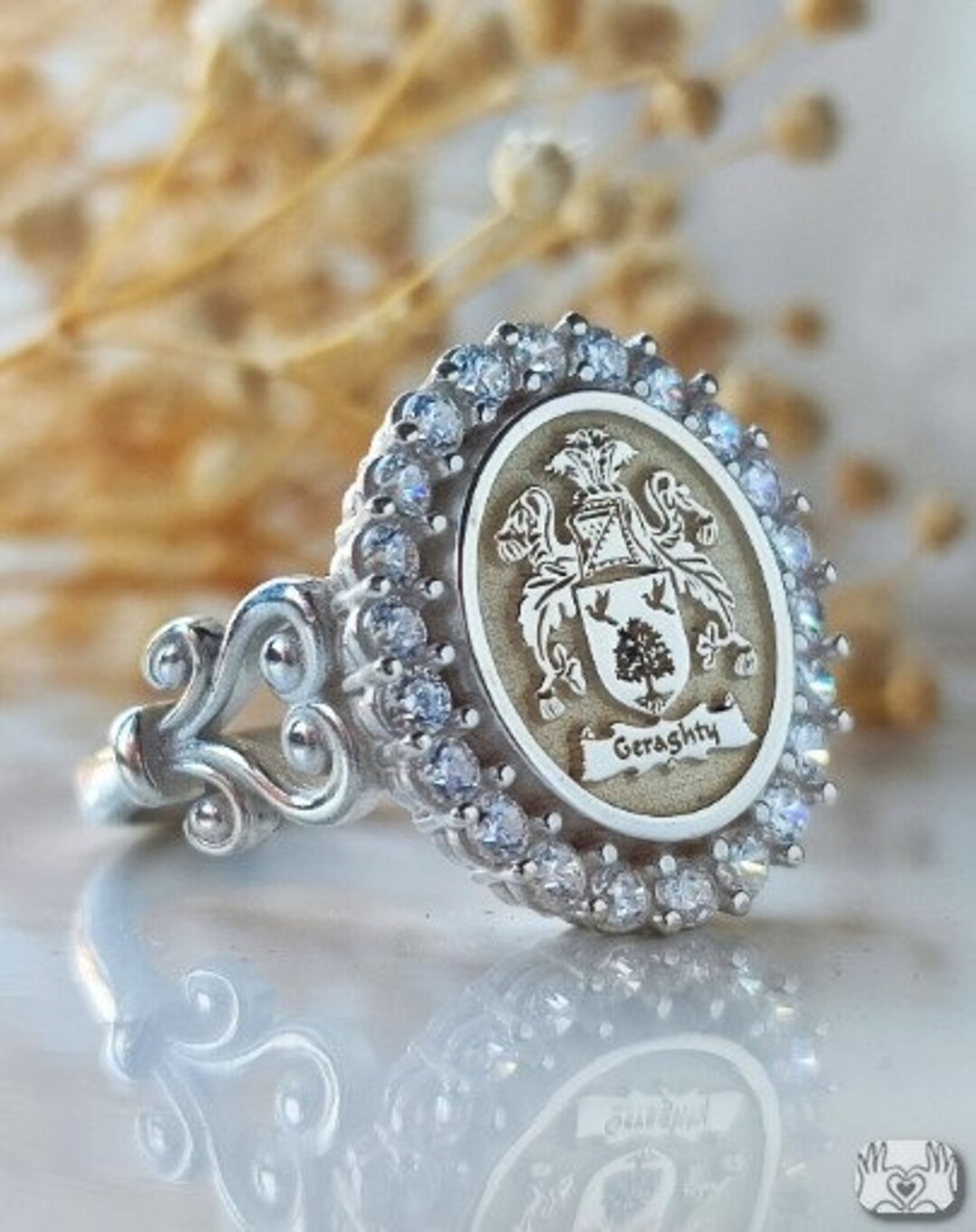 10K Gold, 14K Gold, 18K Gold, Family Crest Coat of Arms Custom Ring for ...