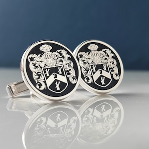 Gemelli con sigillo in argento sterling con stemma di famiglia, gemelli con stemma di famiglia, gemelli personalizzati, gemelli con sigillo in argento sterling con stemma di famiglia, festa del papà
