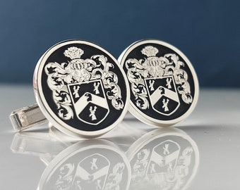 Sterling Silber Wappen Manschettenknöpfe, Manschettenknöpfe mit Familienwappen, Manschettenknöpfe mit Bemalung, Familienwappen Manschettenknöpfe, Vatertag