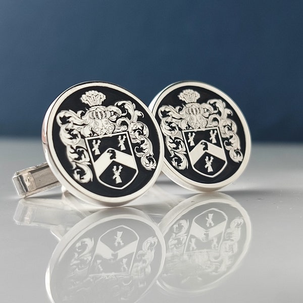 Sterling Silver Coat of Arms Signet Cufflinks, Family Crest Cufflinks, Custom Cufflinks, Family Crest Signet Cufflinks, Father's Day