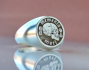 Memento Mori Ring, Handmade Silver and Gold Skull Jewelry, Stoic Symbolic Reminder
