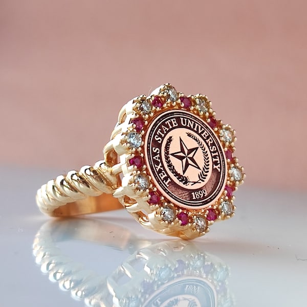 Anillo universitario de oro de 14 k, regalo de graduación personalizado