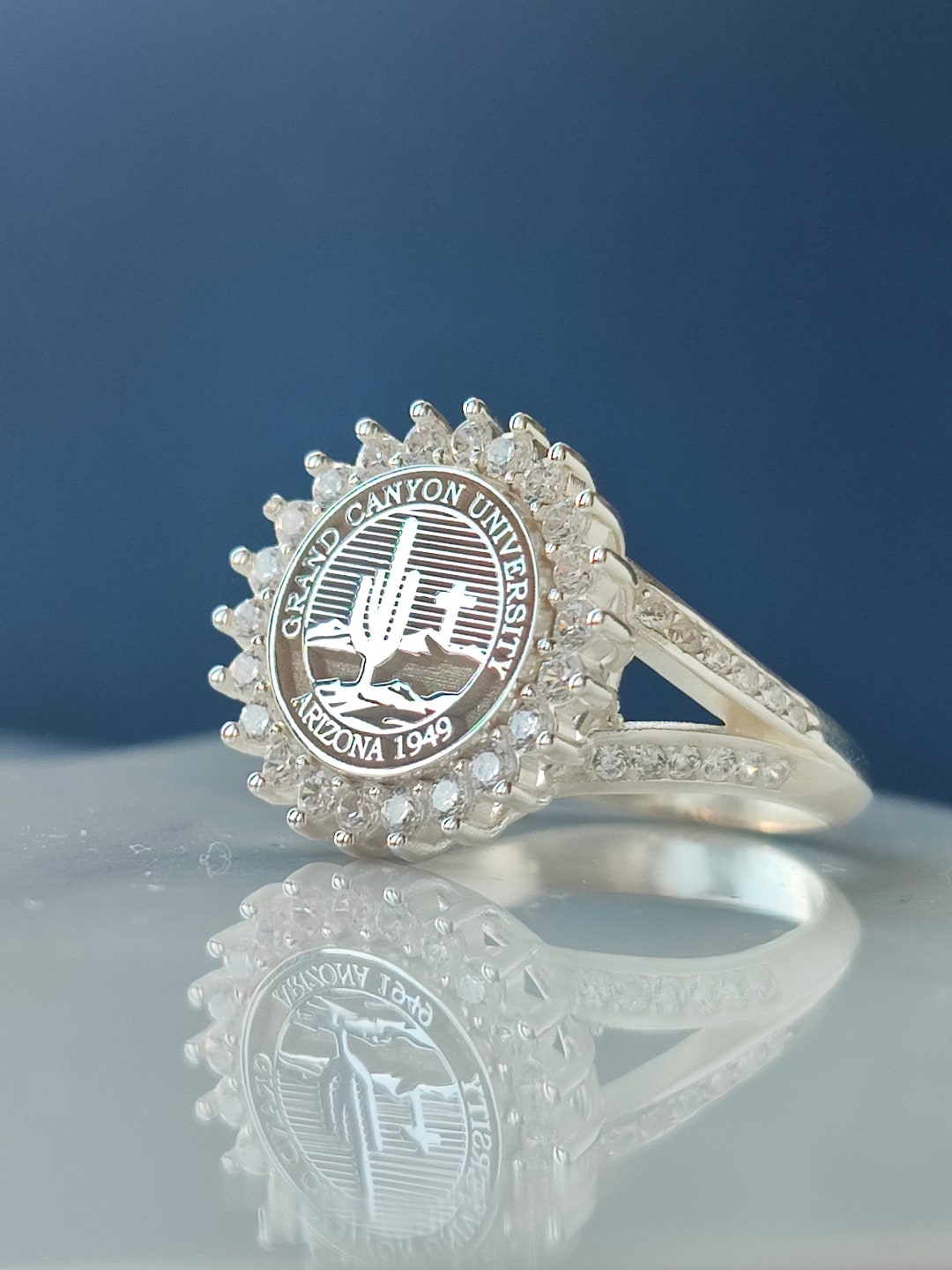 Sterling Silver University Class Ring, Customizable Gemstone, Handmade ...